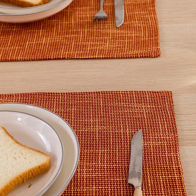 Set of 4 Fall Placemats by Kevin Textile Heat Resistant Dining Table Place Mats Kitchen Table Mats for Seasonal Autumn, 13" x 19", Orange