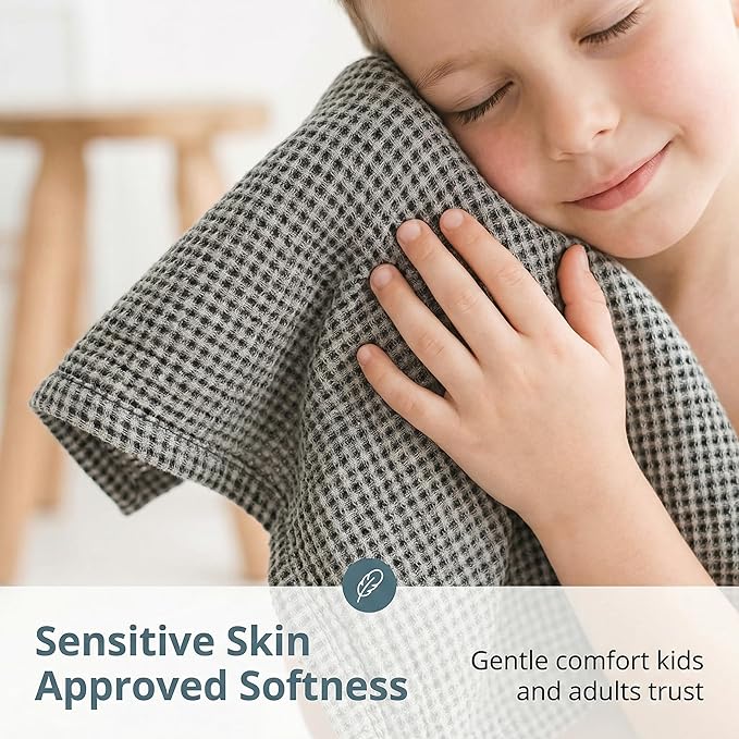 Pure Linen Small Bath Towels Set - 2-Pack 20x40-inch Quick Dry Towels for Sensitive Skin - Thin Towels for Bathroom - Lightweight Waffle Weave Towel for Kids Black-Natural