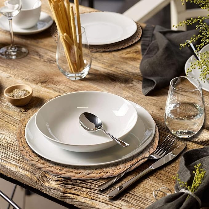 Niviy Round Woven Placemats Set of 6, with 72 Inches Long Farmhouse Macrame Table Runner Burlap Cotton Linen Table Runners Chargers for Dinner Plates, Beige & Brown
