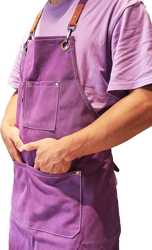 Chef Apron with Large Pockets for Women Men, Cotton Canvas Cross Back Water Repellent Adjustable Work Apron