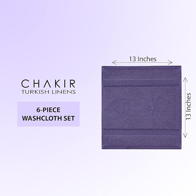 Chakir Turkish Linens 100% Cotton Premium Turkish Towels for Bathroom | 13'' x 13'' (6-Piece Washcloth, Plum)