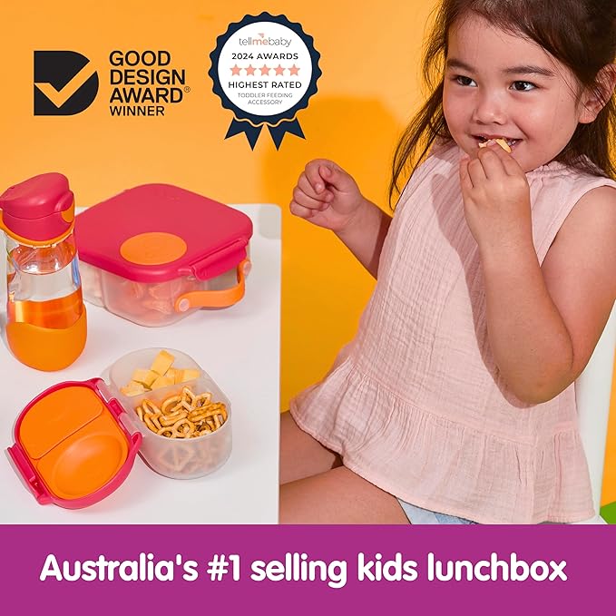 b.box Snack Box 2 Pack - Leak Proof Mini Bento Box for Kids & Toddlers, 2 Compartment Snack Containers for Kids, Dishwasher Safe, BPA Free, PFAS Free, Ages 4m+, 1 3/4 Cup Each (Strawberry + Indigo)