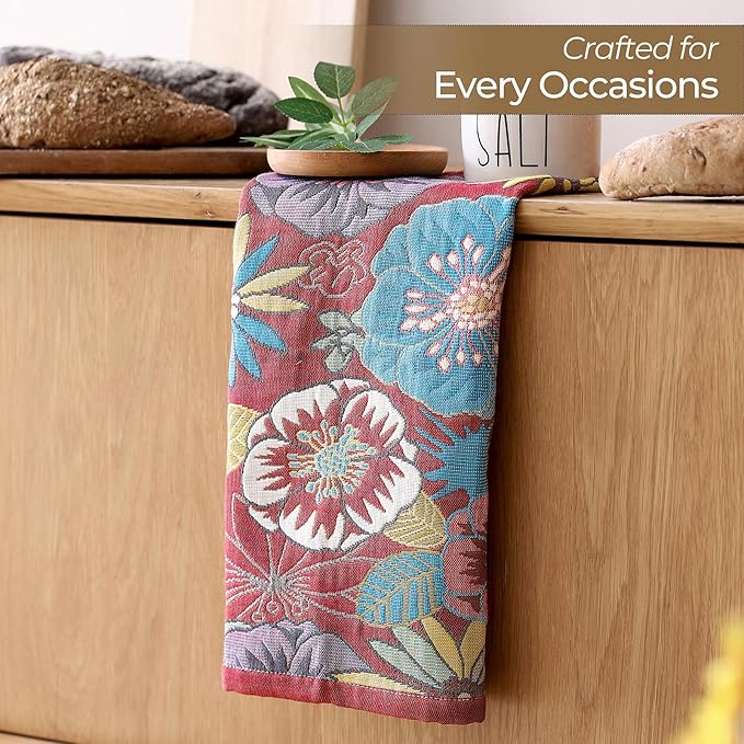 Dish Towels for Kitchen, Jacquard Woven Kitchen Towels Set, Reusable Reusable Cleaning Tea Towels Ultra Absorbent with Hanging Loop,Decorative Retro Hand Towels for Bathroom/Kitchen