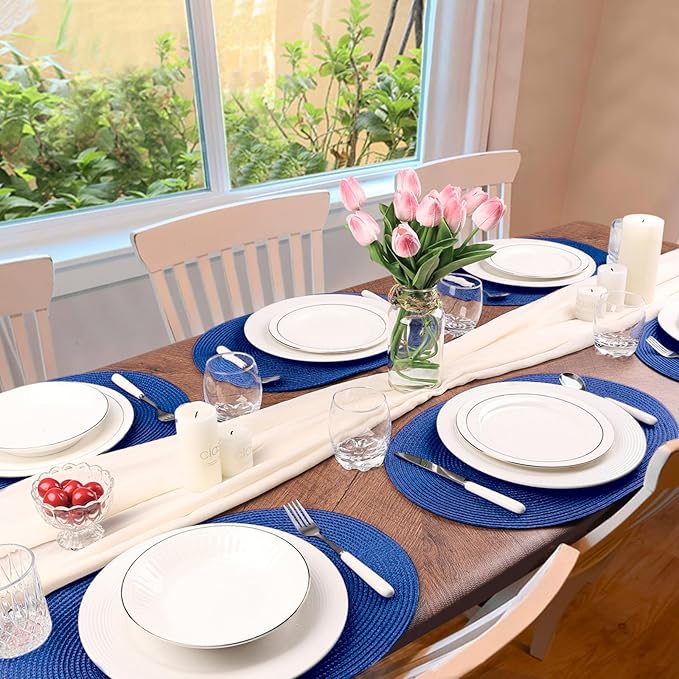 AHHFSMEI Placemats Set of 6 for Dining Table Washable Woven Non-Slip 18x12 inches Placemat Heat-Resistant Durable Table Mats for Dining Table Easy to Clean(Navy Blue)