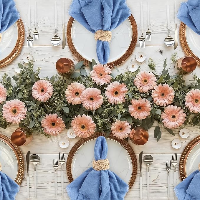 Cotton Blend Fringe Cloth Napkins - Crinkle Gauze Dinner Napkins, Reusable & Washable Table Napkins, 17" x 17" (43 x 43 cm), Multiple Colors, 12/24/48/100 Pack (12, Blue)