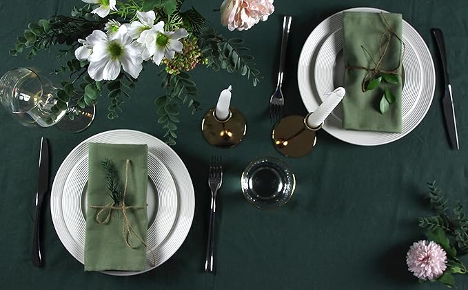 Solid Color Cotton Blended Dinner Cloth Napkins - Set of 12 (17 x 17 inches) - for Events & Home Use (Olive Green)