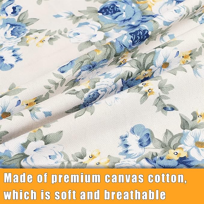 Sanlykate Extra Large Canvas Cotton Apron for Men & Women, Plus Size Durable Aprons with 2 Pockets, Adjustable Bib Machine Washable Oversized Aprons for Baking, Cooking, Painting - Blue Rose