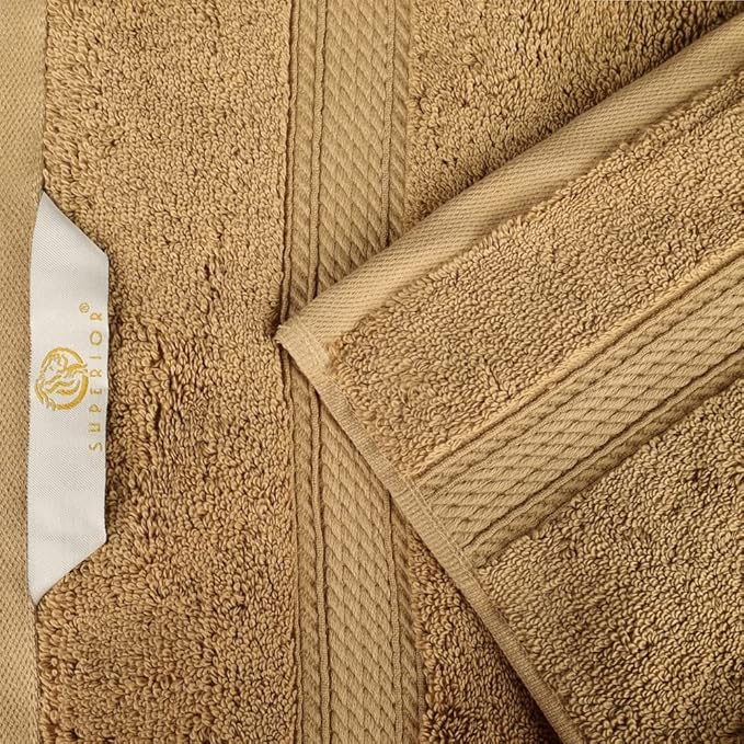 SUPERIOR Egyptian Cotton Pile 3 Piece Towel Set, Includes 1 Bath, 1 Hand, 1 Face Towel/Washcloth, Ultra Soft Luxury Towels, Thick Plush Essentials, Guest Bath, Spa, Hotel Bathroom, Toast