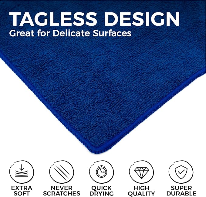 The Rag Company - All-Purpose Microfiber Terry Cleaning Towels - Commercial Grade, Highly Absorbent, Lint-Free, Streak-Free, Kitchens, Bathrooms, Offices, 300gsm, 16in x 16in, Royal Blue (12-Pack)
