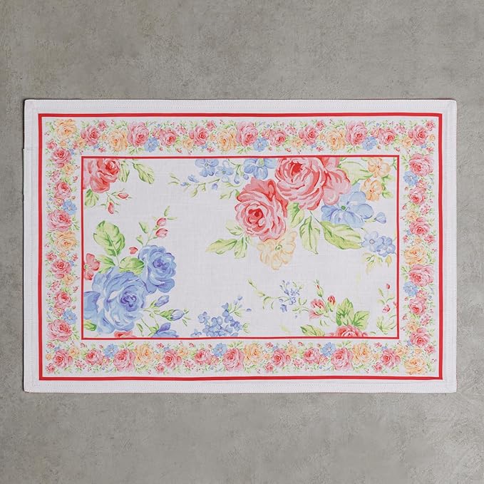 Maison d' Hermine Placemats Set of 4 100% Cotton Washable Cloth Place Mats Reusable Table Mats for Kitchen Dining Party Wedding Gifts for Mothers Day Spring/Summer (Vintage Floral, 13" x 19")