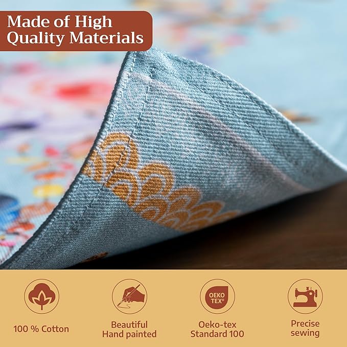 Maison d' Hermine Placemats Set of 4 100% Cotton Washable Cloth Place Mats Reusable Table Mats for Kitchen Dining Party Wedding Gifts for Mothers Day Spring/Summer (Ibiza - Blue, 13" x 19")