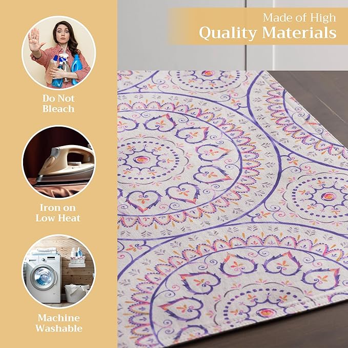 Maison d' Hermine Placemats Set of 4 100% Cotton Washable Cloth Place Mats Reusable Table Mats for Kitchen Dining Party Wedding Gifts for Mothers Day Spring/Summer (Mandala, 13" x 19")