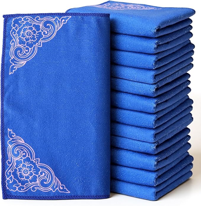YUA Microfiber Cleaning Cloth 12 Pack,Microfiber Towels Cleaning,Microfiber Towels for Cars,Absorbent Dish Washing Cloth,Reusable Cleaning Cloths Lint Free (Blue Corner Flower)