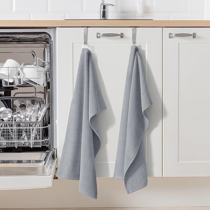 Homaxy Premium Kitchen Towels (18"x 28", 8 Pack), Large 100% Cotton Kitchen Hand Towels, Ultra Absorbent Ribbed Terry Tea Towels Set with Hanging Loop, Grey