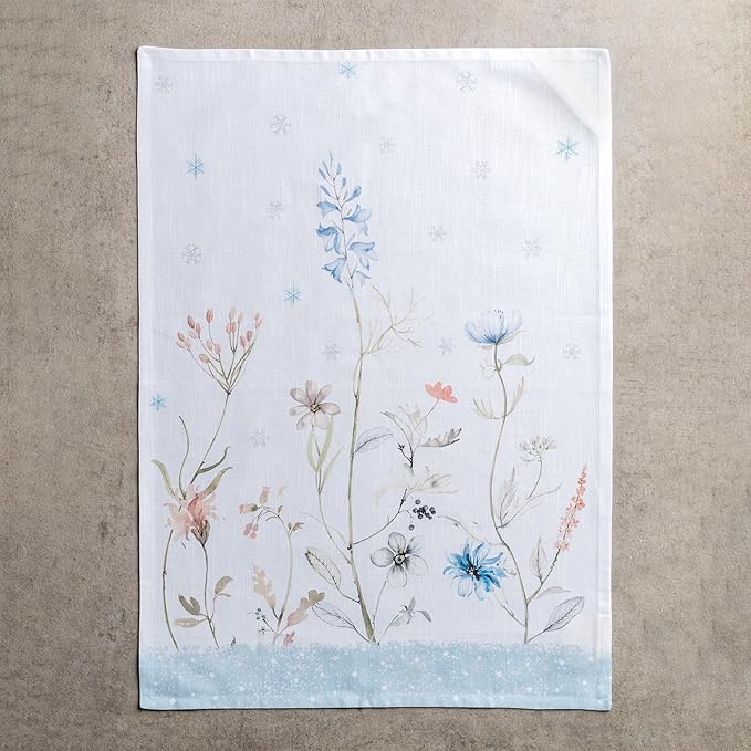 Maison d' Hermine Kitchen Towels Set of 3 100% Cotton 20" x 27.5" Reusable Cloth Tea Dish Towels Absorbent with Hanging Loop for Kitchen Dining Thanksgiving Christmas Decorations (Ice Florals)