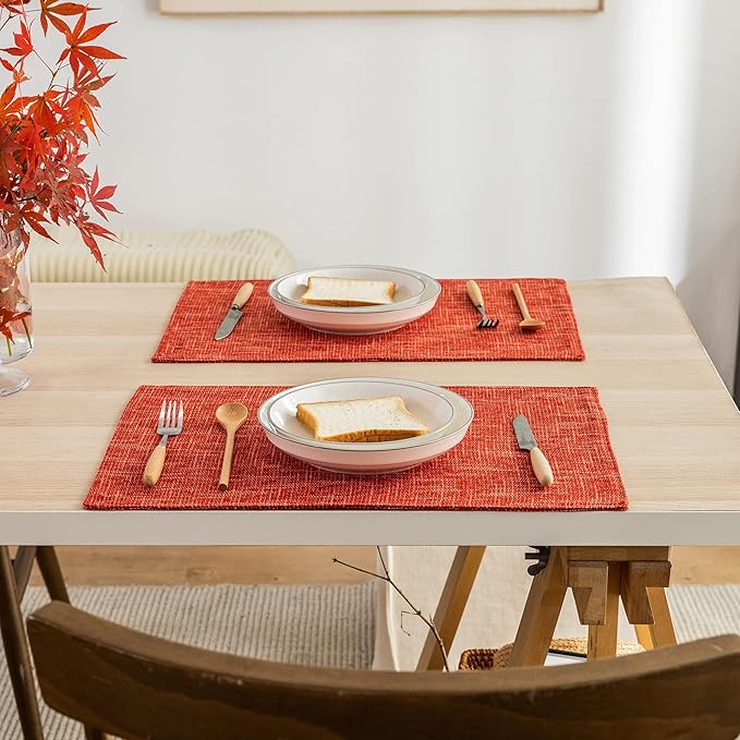 Kevin Textile Fall Table Mats Set of 4 Heat Resistant Washable Placemats for Seasonal Autumn Parties Buffet Dinner, 13 x 19 inches, Burnt Brick