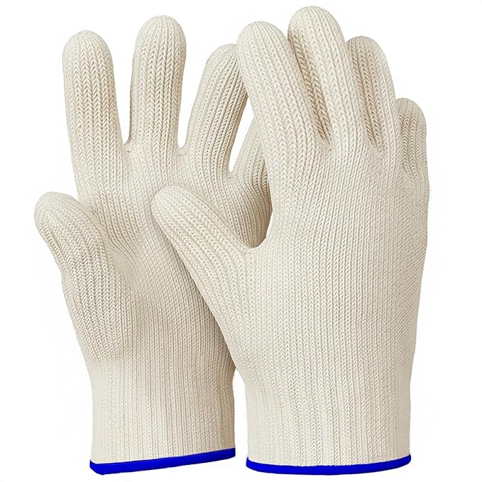 Heat Resistant Gloves for Cooking & Grilling – Aramid Oven Mitts Gloves with Fingers, Short-Term Hand Protection up to 932°F and Secure Grip for Baking, Fryer, and BBQ