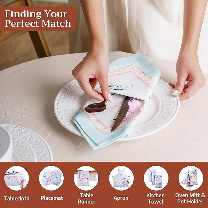 Maison d' Hermine Cloth Napkins Set of 4 100% Cotton Everyday Reusable Square Napkins Cloth Washable Dinner Wedding Restaurant Gifts for Mothers Day Spring/Summer (Blossoms in Spring, 20" x 20")