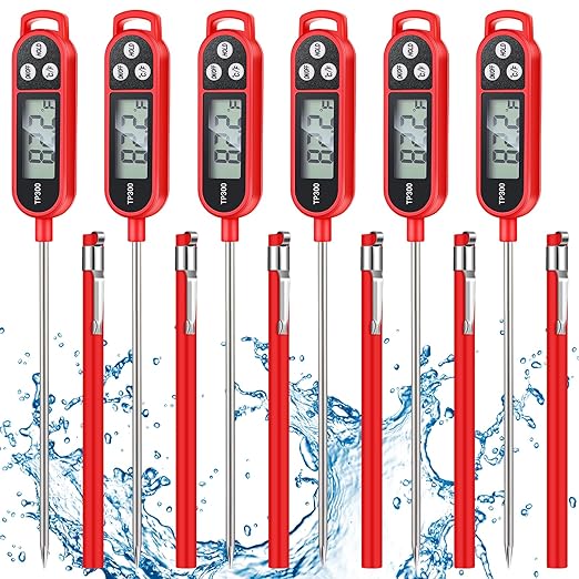 Copkim 6 Pcs Meat Thermometer Food Thermometer with Probe Water Liquid Instant Read Digital Thermometer Cooking Thermometer Supplies BBQ Kitchen Thermometer for Cooking Milk Yogurt (Red)
