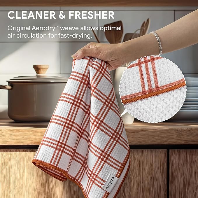 RECYCO Waffle Kitchen Towel Set of 2 - Quick Dry Microfiber Sustainable Dish Towels - Ultra Absorbent Reusable Cleaning Tea Towels - Lightweight Hand Towels,16”x 28”, Farmhouse Plaid