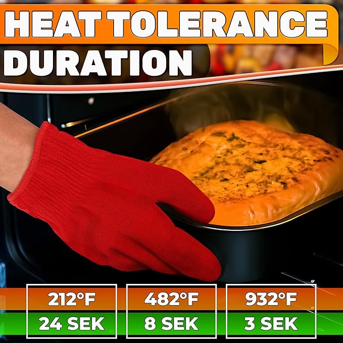 Heat Resistant Gloves for Cooking & Grilling – Aramid Oven Gloves with Fingers, Lightweight BBQ Gloves with Cotton Lining, Non-Slip, 9.45"x3.94" Kitchen Mitts for Baking & Frying, Great Gift for Chefs