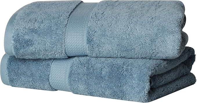 Superior Solid Egyptian Cotton Bath Towel Set, 30" x 55", Denim Blue, 2-Pieces