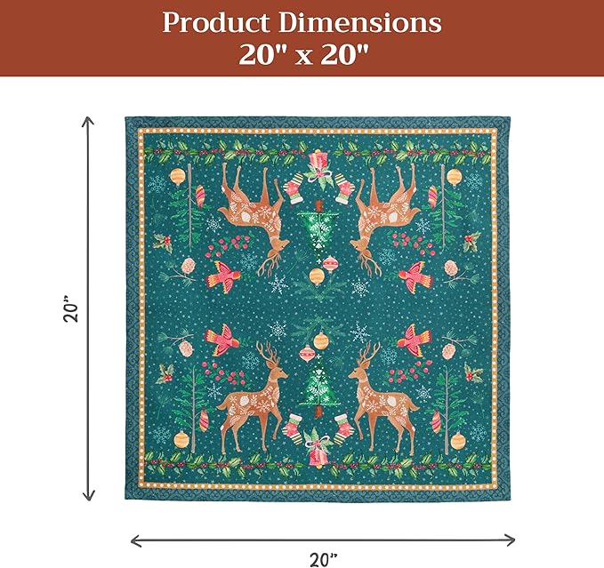 Maison d' Hermine Cloth Napkins Set of 4 100% Cotton for Thanksgiving Christmas Decorations Everyday Reusable Square Fall Napkins Cloth Washable Dinner Party (Hygge Christmas, 20"x20")