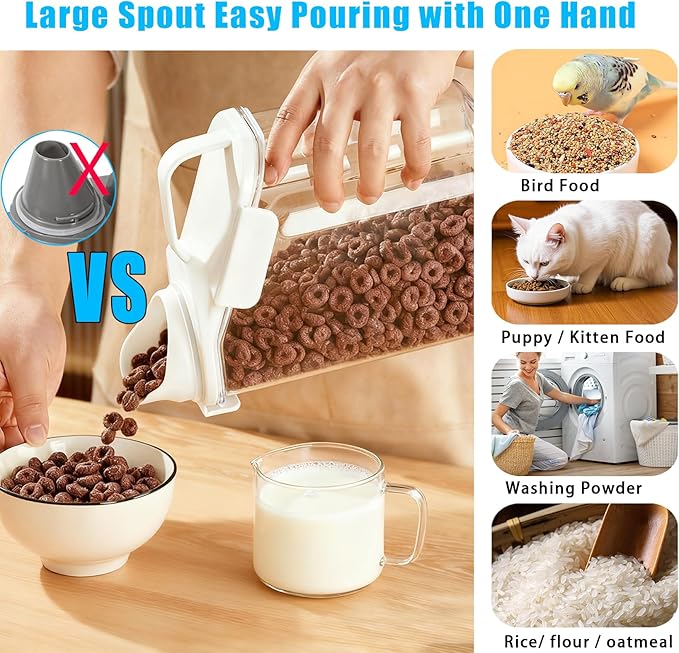 Cereal Containers Storage with Pour Spout Food Storage Container with Airtight Lid for Rice Flour Sugar Dog Cat Dry Food, Small Cereal Dispenser Kitchen Pantry Organizers Canister 1.8L