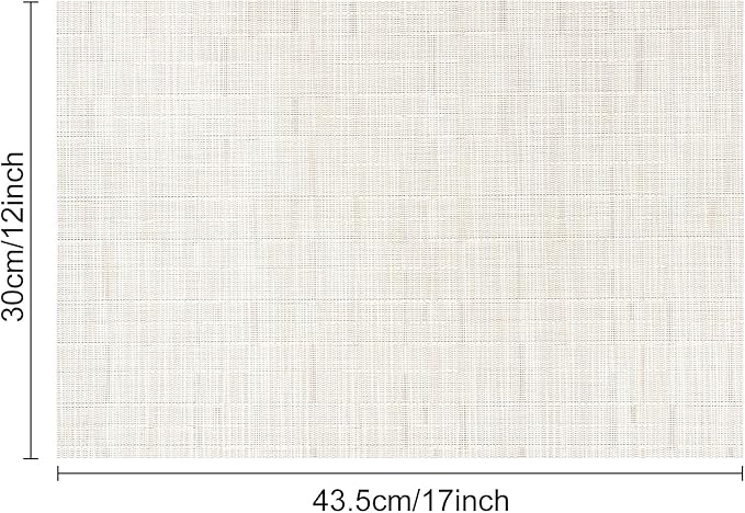 Myir JUN Placemats Set of 6, Vinyl Woven Placemats Place Mats Indoor Washable Table Mats Non-Slip Place mats for Dining Table (B-Off White, Set of 6)
