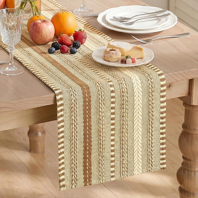 Artoid Mode Light Coffee Farmhouse Woven Table Runner, Seasonal Holiday Rustic Kitchen Dining Table Decoration for Home Party Decor 12x72 Inch