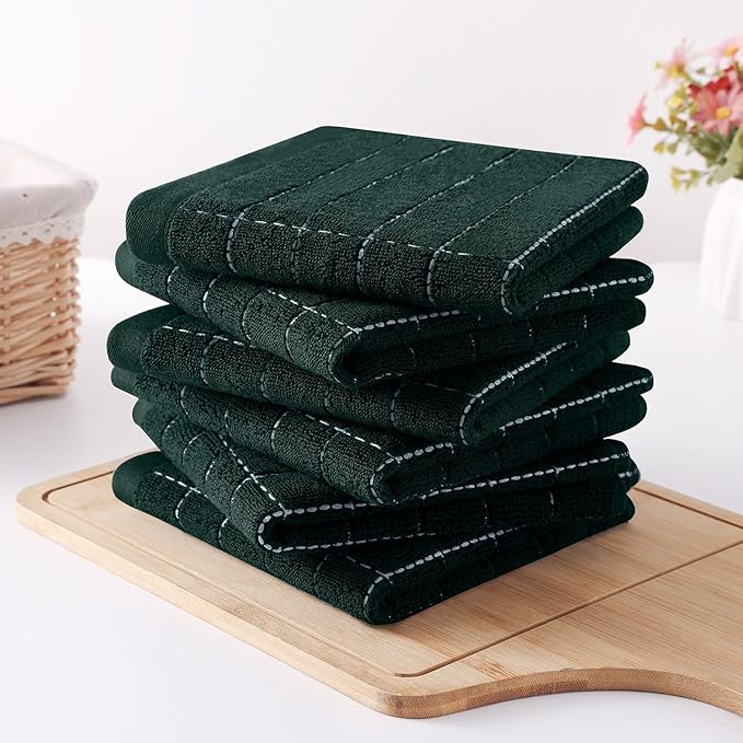 Homaxy 100% Cotton Terry Kitchen Dish Cloths, Ultra Soft and Absorbent Dish Towels for Kitchen, Suitable for Drying and Washing Dishes, 6 Pack, 12 x 12 Inches, Blackish Green