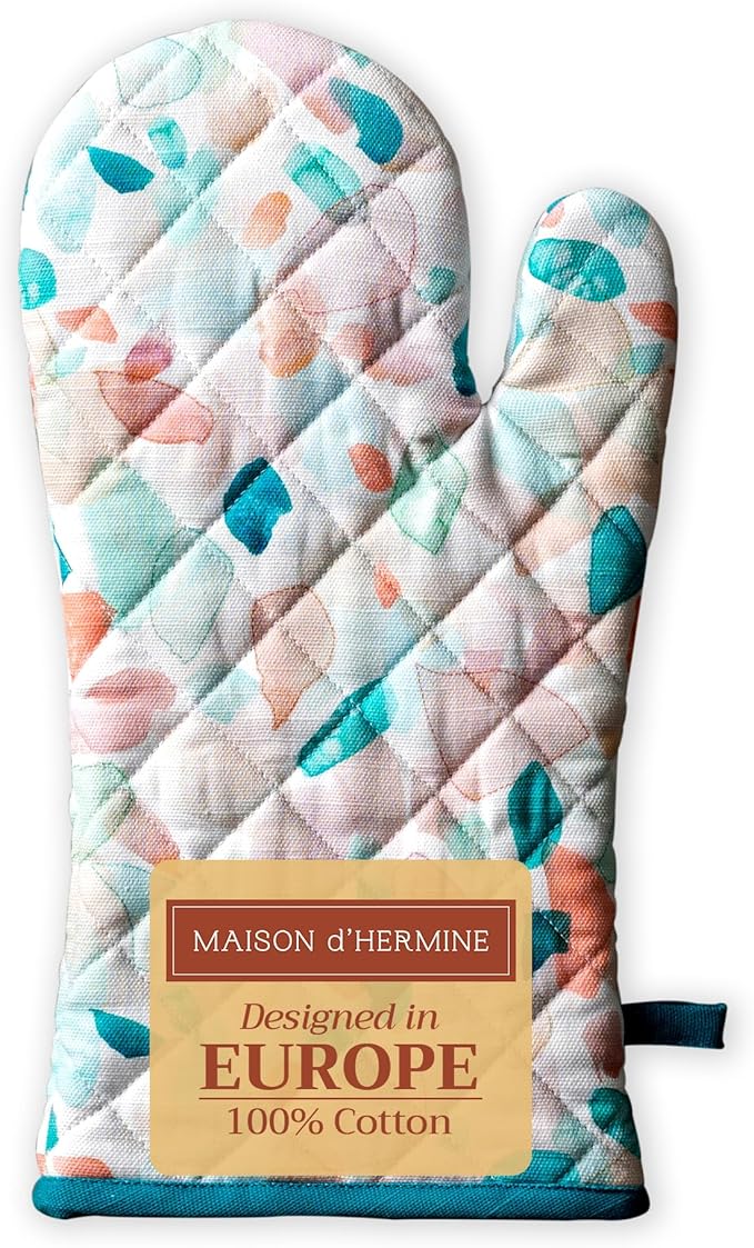 Maison d'Hermine Oven Gloves 100% Cotton Oven Mitt 7" x 13" with Loop Heat Resistant BBQ Cooking Gloves Baking Grilling Gifts for Mothers Day Spring/Summer (Pack of 1, Summer Picnic)