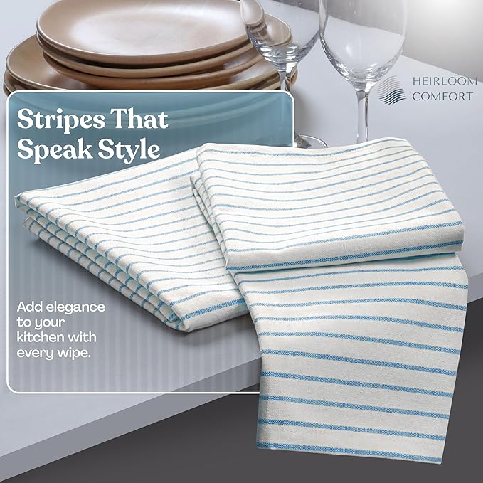 Multi Colors Kitchen Towels 3 Pack, 100% Cotton, Classic Striped Towel Set, Super Absorbent & Durable Dishcloths, Quick Drying for Drying Dishes - Turquiose Blue, Green, Lavender