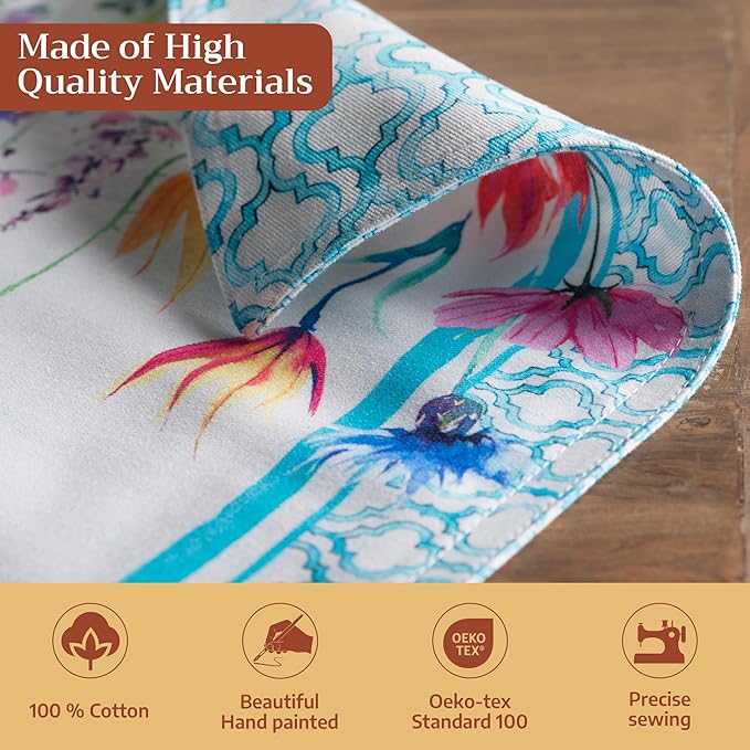 Maison d' Hermine Placemats Set of 4 100% Cotton Washable Cloth Place Mats Reusable Table Mats for Kitchen Dining Party Wedding Gifts for Mothers Day Spring/Summer(Flower in The Field, 13" x 19")