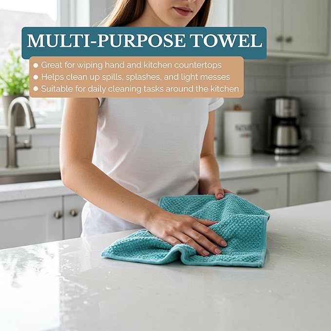 Casa Platino Kitchen Towels and Dish Towels for Kitchen, Cotton 8 Piece Set Includes 4 Hand Towels & 4 Dish Cloths, Refresh Your Prep Space with Vibrant, Quick-Dry Utility – Aqua