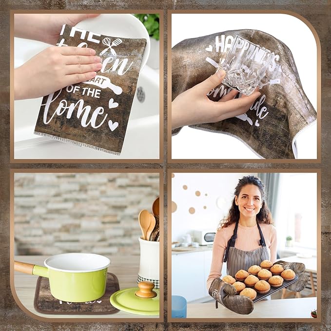 Leinuosen 8 Pcs Kitchen Towels and Oven Mitts Sets Pot Holders Dishcloths Set Kitchen Decorative Accessories Absorbent Potholders Heat Resistant for Chef Baking Cooking