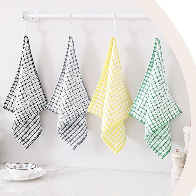 Kitinjoy Cotton 24 Pack Terry Kitchen Dish Cloths, 12 x 12 Inches Super Soft and Absorbent Dish Rags, Quick Drying Dish Towels for Washing Dishes, Multi-Colored