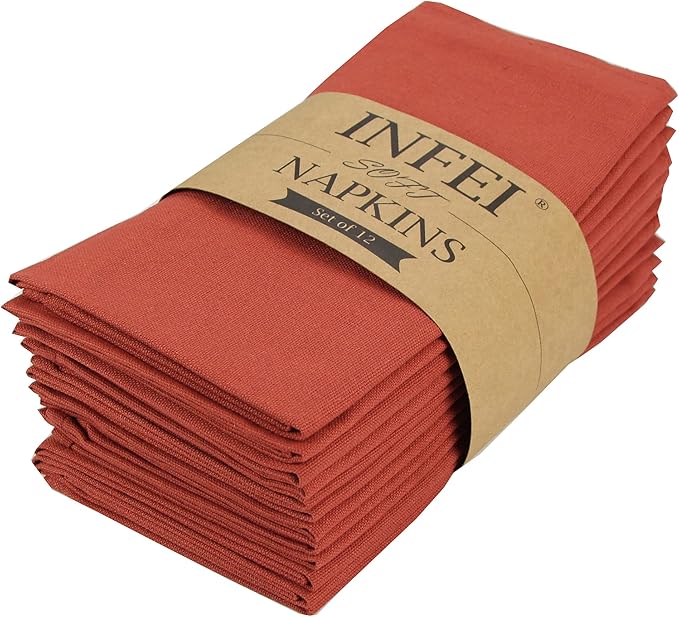Solid Color Cotton Blended Dinner Cloth Napkins - Set of 12 (17 x 17 inches) - for Christmas Thanksgiving Fall Use (Cinnamon)