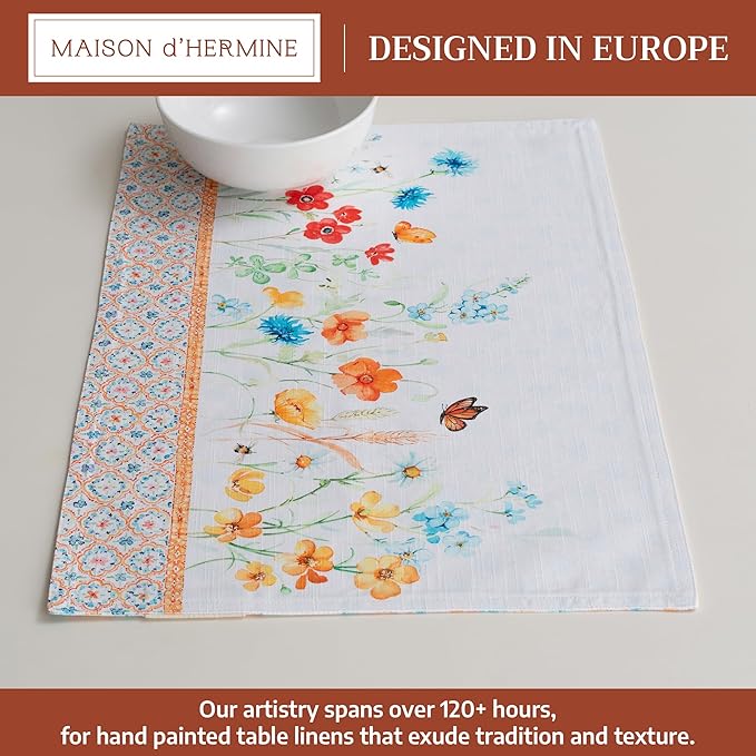 Maison d' Hermine Placemats Set of 4 100% Cotton Washable Cloth Place Mats Reusable Table Mats for Kitchen Dining Party Wedding Gifts for Mothers Day Spring/Summer (Summer Whisper, 13" x 19")