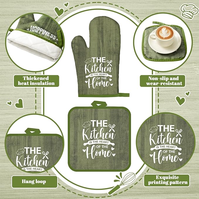 Leinuosen 8 Pcs Kitchen Towels and Oven Mitts Sets Pot Holders Dishcloths Set Kitchen Decorative Accessories Absorbent Potholders Heat Resistant for Chef Baking Cooking