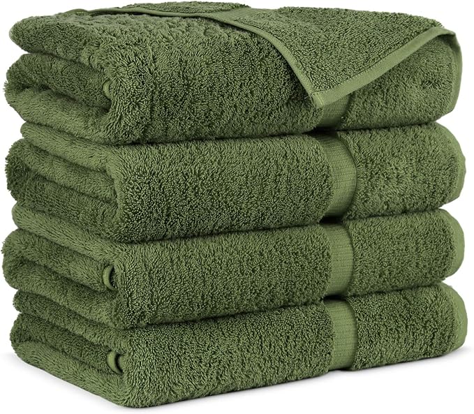 Towel Bazaar Premium Cotton Super Soft and Absorbent Turkish Towels (4-Piece Bath Towels, Moss Green)