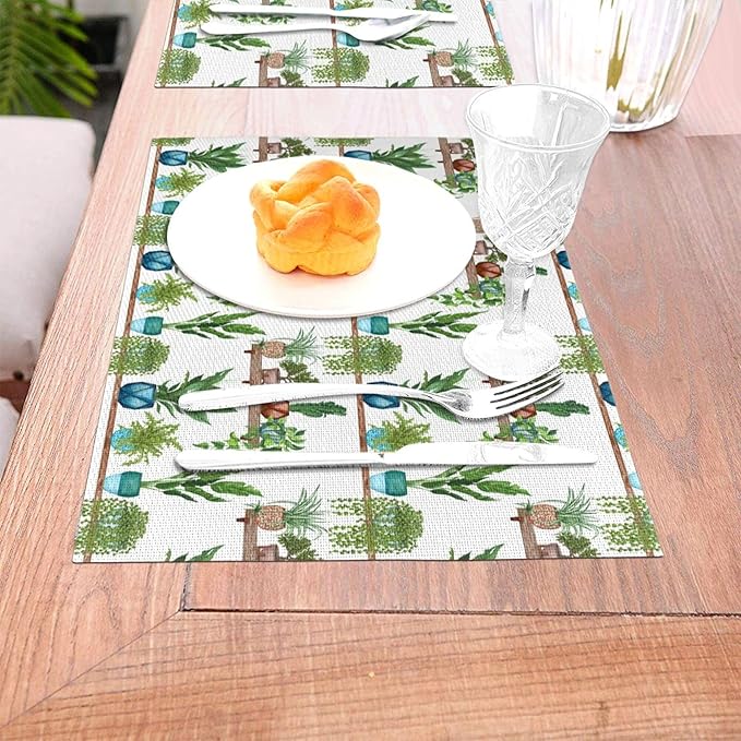 Green Plant Placemats for Dining, Green Table Mats Set of 4, Heat Resistant Place Mats for Holiday Party Outdoor Spring Summer Farmhouse Gardening Kitchen Decor