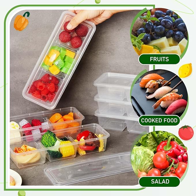 Hushee 100 Pack 17 oz Small Meal Prep Containers with 3 Compartments Snack Containers with Lid Disposable Plastic Bento Box Travel Lunch Food Boxes Stackable for Office Picnic (Clear)