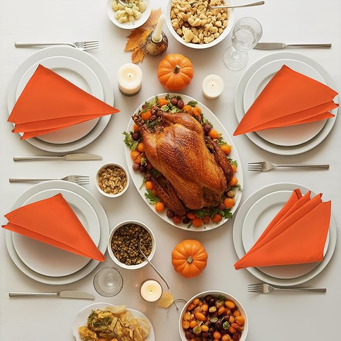 Utopia Home Orange Cloth Napkins (12 Pack, 18x18 Inches), Ideal Dinner Napkins for Halloween, Thanksgiving, Party, Wedding and Lunch/Dinner