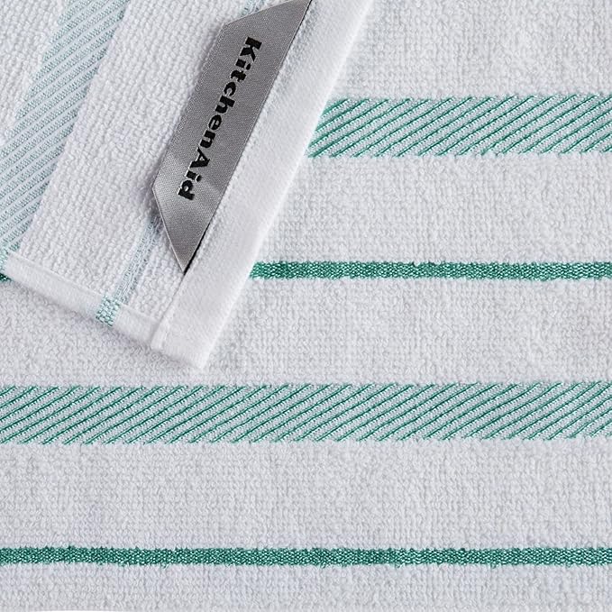 KitchenAid Albany Dishcloth 8 Pack Set, Aqua Sky/White, 12"x12"