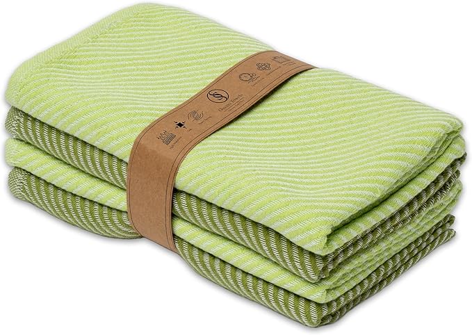 Ossano Kitchen Hand Towels - 4 Pack, (20" x 30") - Extra Soft & Striped - Versatile as, Flour Sack Towels, Kitchen Tea Towel, Dish Drying Towels, Soft Dish Cloths, Sage and Bright Green