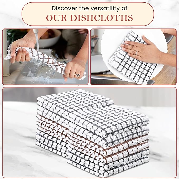 Vintage Vista 100% Cotton Dish Cloths (Pack of 12) - Dish Rags for Washing Dishes - Reusable & Highly Absorbent Kitchen Towels - Kitchen Rags fo Easter - (12" x 12" - Multicolor Checkered)