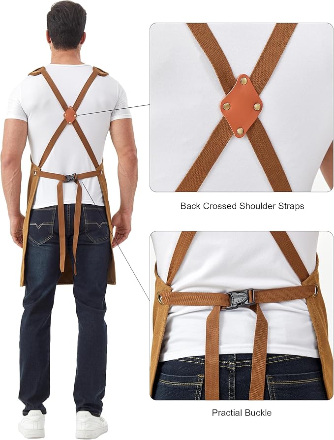 Nanxson Canvas Work Apron, Heavy Duty Carpenter Welding Apron with Wide Braces, Ideal for Gardening and Carpenters