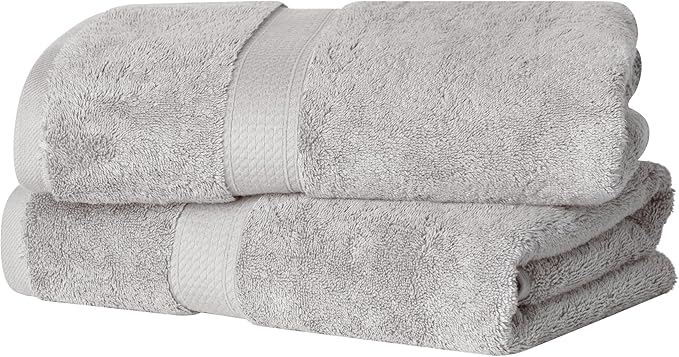 Superior Solid Egyptian Cotton Bath Towel Set, 30" x 55", Silver, 2-Pieces