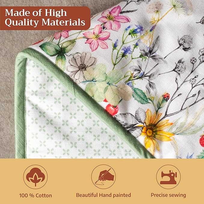 Maison d' Hermine Double Oven Mitts 100% Cotton 7"x35" Double Oven Mitt Heat Resistant BBQ Cooking Gloves with Loop Baking Grilling Gifts for Mothers Day Spring Summer (Printemps)